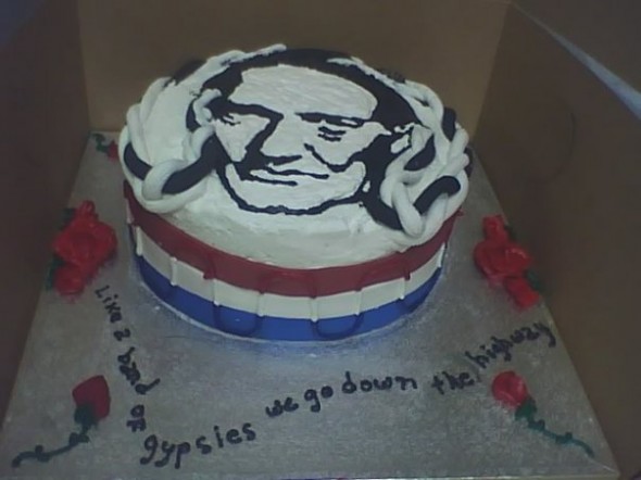 A cake I made for Anthony's birthday during my bakery tenure. This is not indicative of what I usually did; mostly I made cupcakes and told people that, yes, red velvet cake is just chocolate with red food coloring in it.