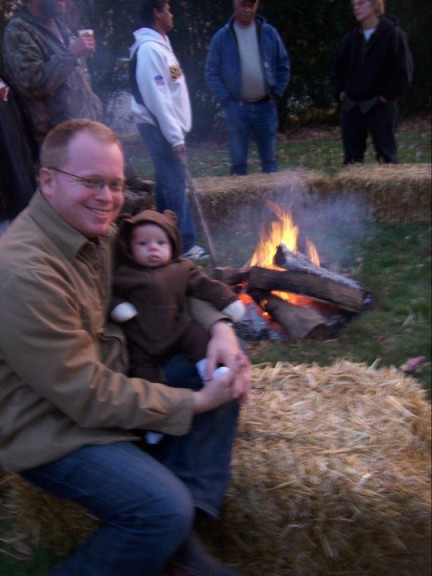 Papa bear and baby bear at the bonfire