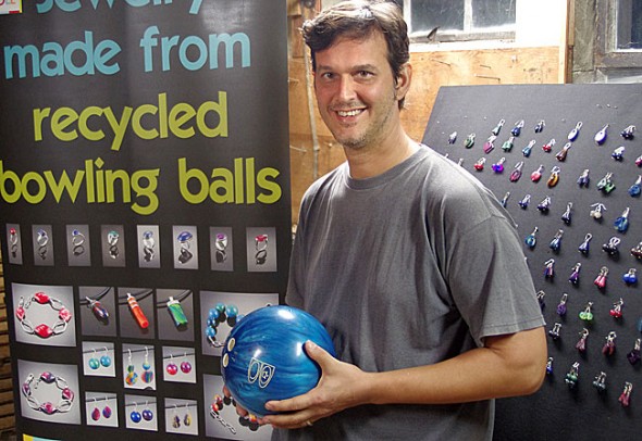 Villager Matt Cole creates jewelry from bowling balls. His original work can be found online at www.matt-cole.com.