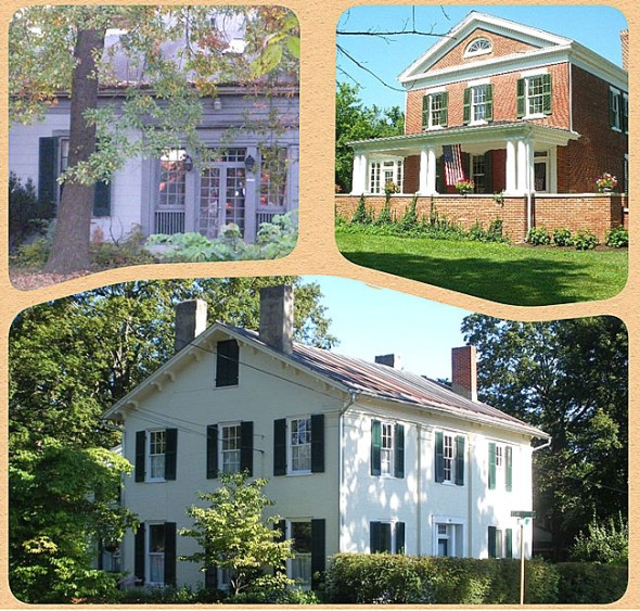 Historic buildings covered by Robin Heise in her talk this Sunday at 2 p.m. at the Senior Center will include the Barr property, top left, the Carr House, top right, and the Mucher home on Walnut Street.