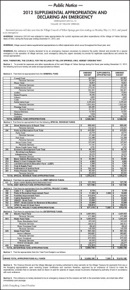 2012 Supplemental Appropriation and Declaring and Emergency