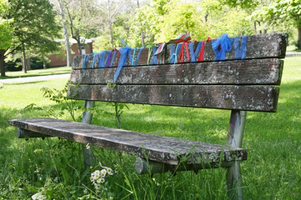 George's Resting Place, a bench on campus in memory of George W. Dewey 1917-2000. (photos by Suzanne Ehalt)