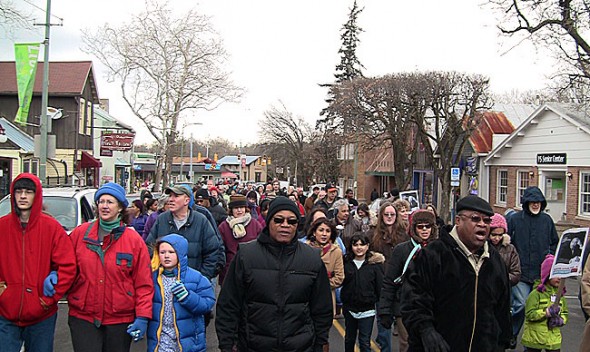 Villagers braved the cold to take part in the 2012 MLK Day march through town.