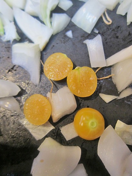 ground cherries in the pan