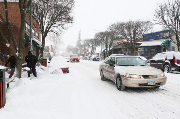 Snowfall of approximately 4 inches in Yellow Springs forced the tww-hour delay of schools. (News filephoto)