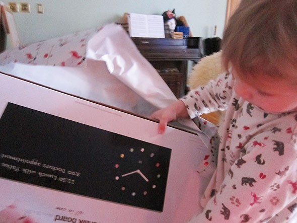 opening his chalk clock