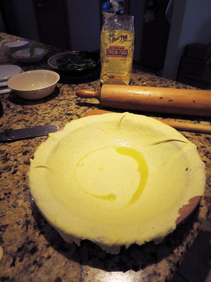 olive oil on each phyllo layer