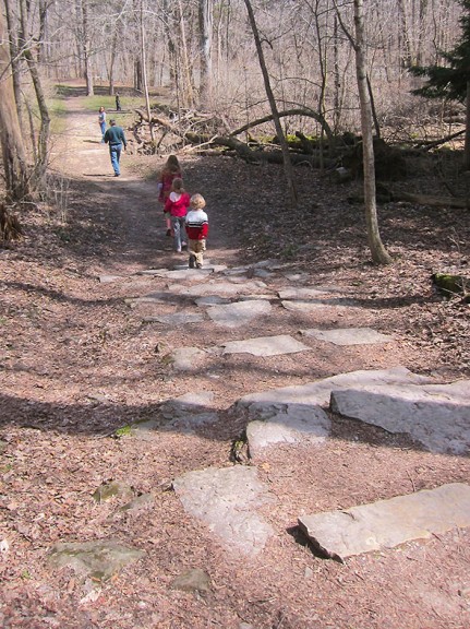down the steps