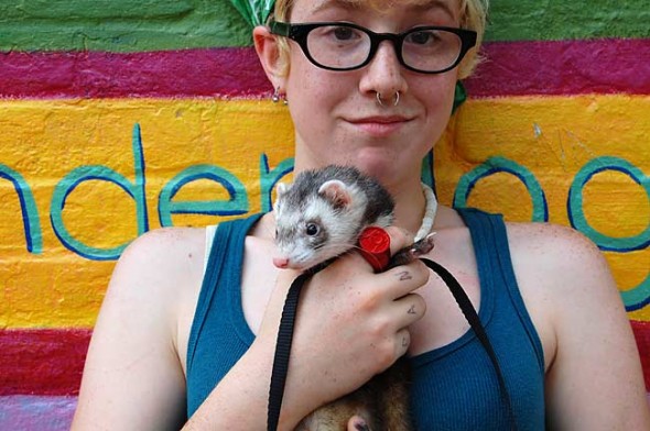 An unseasonably warm sunny day Tuesday brought villagers out to the streets, including Romy Farrar and her ferret, Grampa, who were relaxing in the pocket park between the Emporium and the Senior Center. Romy has had Grampa for two years, and he enjoys getting petted by friends and passersby.