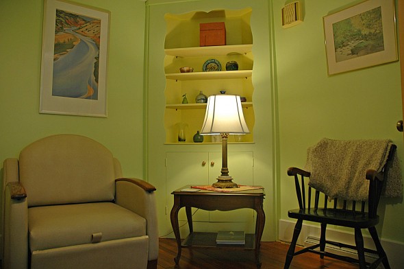 The office at the Village Guesthouse, one of four rooms that the duplex suite offers.
