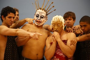 Members of the New York city-based Faux-Real Theater Company rehearsed for a production of "Oedipus Rex," to be held at the Antioch amphitheater on Aug. 20, 21 and 22. Roles in the all-male cast are available for local actors, in addition to spaces in a local workshop with the director, Antioch graduate Mark Greenfield. (Submitted Photo by Jeff Wood).