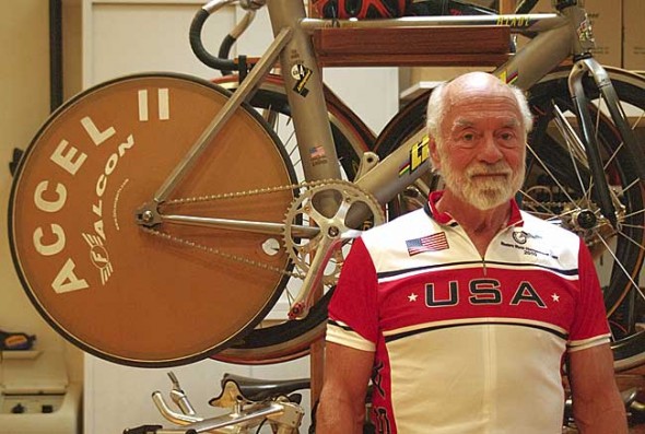 Richard Simons, shown above, recently retired at age 77 from competitive bicycle racing, in which he won many titles. 