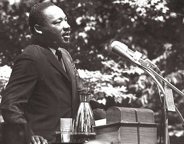 Dr. Martin Luther King Jr. delivers the 1965 commencement address at Antioch College. (Photo courtesy of Antiochiana/Antioch College Archives)