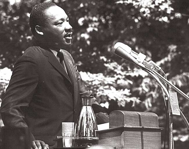 Dr. Martin Luther King Jr. delivers the 1965 commencement address at Antioch College. Martin Luther King Jr. Day will be celebrated on Monday, Jan. 18. (Photo courtesy of Antiochiana/Antioch College Archives)