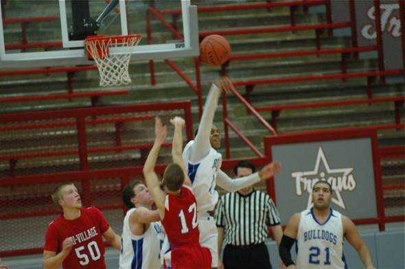 Felder Jr. delivers a devastating rejection of a Tri-Village player's shot.