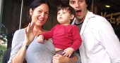 Randi and Joel Levinson, shown with their son, Mortimer, moved to the village from Los Angeles, after discovering Yellow Springs on a visit. Randi is a family therapist and Joel wins online video comedy contests. (Photo by Sehvilla Mann)