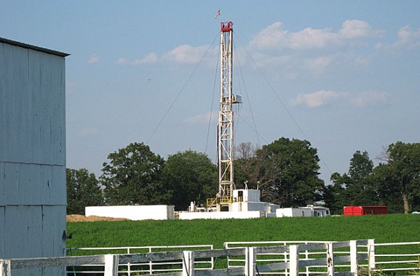West Bay Exploration, a Michigan oil and gas company, had received a permit from the Ohio Department of Natural Resources to drill an exploratory oil well on a Miami Township property. Shown is a temporary drilling rig in southern Michigan, which is somewhat larger than what would be used in this area. (Submitted photo by West Bay Exploration)