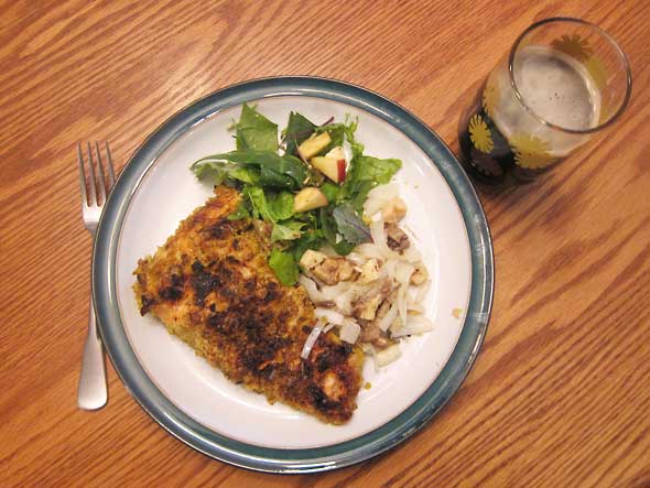 plated fish and mushrooms