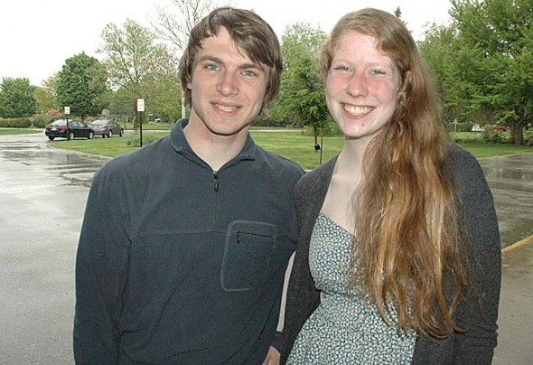 Lois Miller and Hunter Lawson are at the top of their class. Miller will be honored as the Yellow Springs High School valedictorian and Lawson at the salutatorian at the YSHS graduation at 7 p.m. on Thursday, May 30, where both will speak. (Photo by Megan Bachman)