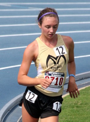 Walkey rounds the bend during her 11th-place race walk performance.