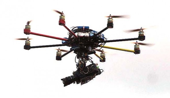 Promoters are lauding the Miami Valley as a potential hot spot for development of unmanned aircraft systems, or UAS, for commercial purposes. Shown above is a New Zealand-built Droidworx Airframe SkyJib-8, outfitted with a motion picture camera. (Photo from Droidworx website)