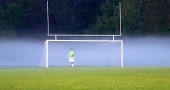 Yellow Springs High School keeper Eric Lawhorn protected the goal in a dense fog as the Bulldogs fought for the Metro Buckeye Conference title at home on Oct. 3. YSHS defeated Dayton Christian 3–1 to win the league outright for the first time since 2008. (Submitted photo by Michael Knemeyer)