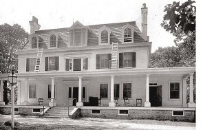 The Mills house was remodeled in the 1870s when the Means family owned it and added a tower, chimneys, the mansard roof and rounded Italianate dormer windows. It was razed from Mills Lawn in 1966. (Photo courtesy of Antiochiana)