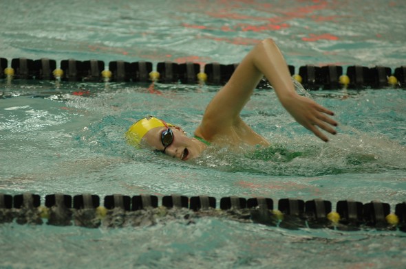 YSHS freshman Olivia Chick practiced earlier this week for the state swim meet. Chick finished in sixth and seventh place at the meet. (Photo by Megan Bachman)