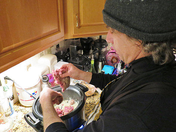 adding the ground lamb