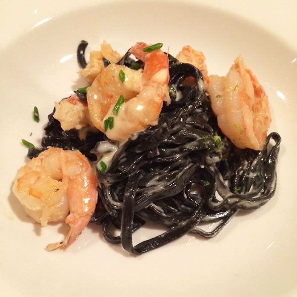 lobster and shrimp with black pasta