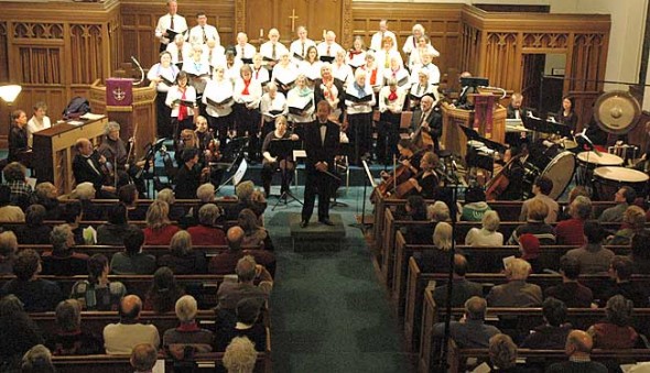 The YS Community  Orchestra performing a holiday concert in 2011 with the YS Community Chorus. 