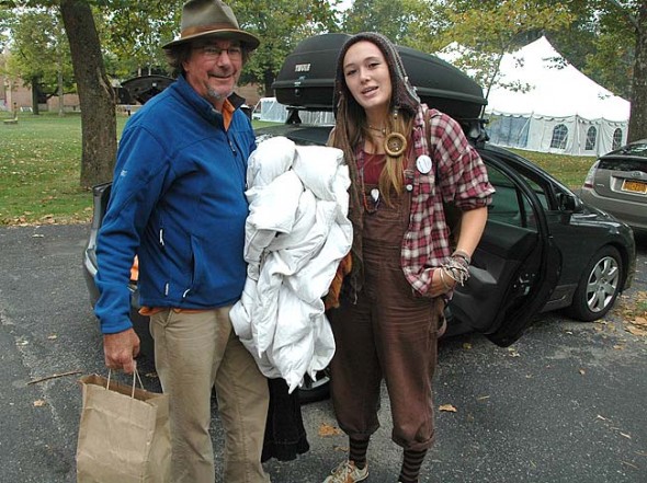 The 71 students in the Antioch College incoming class moved into their dorm rooms last week. Above, new student Esmé Westerlund of Nantucket, Mass., moves in with the help of her father, Ron. Classes began Tuesday. (Photo by Megan Bachman)