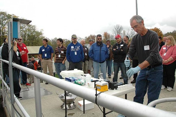 Jon Van Dommelen of the Ohio EPA gave a demonstration at last Thursday's meeting of the fall meeting of the southwestern section of the Ohio Water Environment Association, which took place at the Yellow Springs Wastewater Treatment Plant. The meeting was also sponsored by YSI/Xylem.