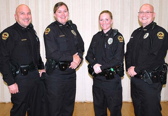 The four new Yellow Springs police officers who joined the department this year greeted community members at an event on Monday, Nov. 17, at the John Bryan Center.