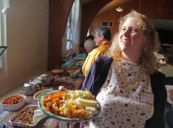 Former villager Eva Paige was one of several hundred who enjoyed the 2013 Community Thanksgiving Dinner. The annual events takes place today at 2 p.m. at the First Presbyterian Church.