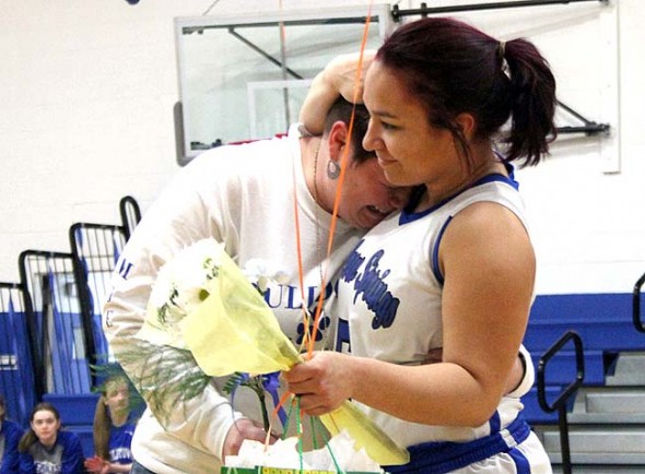 YSHS girls varsity basketball team senior guard Ashlei Kelly was honored during Senior Night on Friday, Feb. 13. Fellow senior Shanice Wright was also honored during a pre-game ceremony. (Submitted photo by Jimmy DeLong)