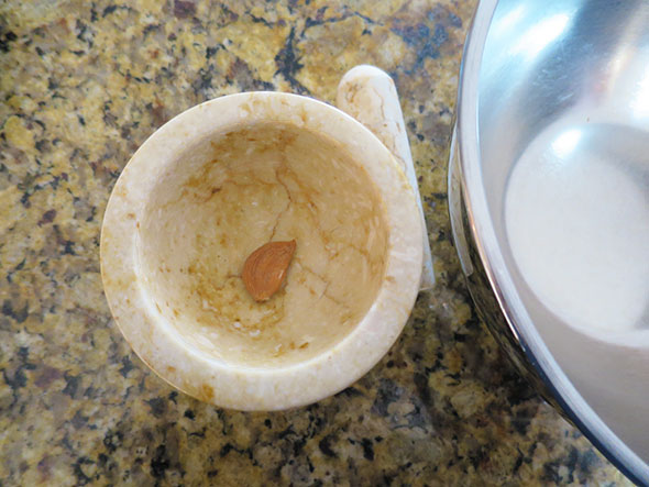 dry garlic clove in pestle