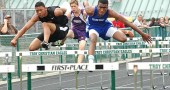 Kaner Butler swept both the 110-meter and the 300-meter hurdles at the Metro Buckeye Conference track and field meet on Saturday, May 16, at Troy Christian, where the Bulldogs finished third and the YSHS girls team took second place. (Photo by Lauren Heaton)