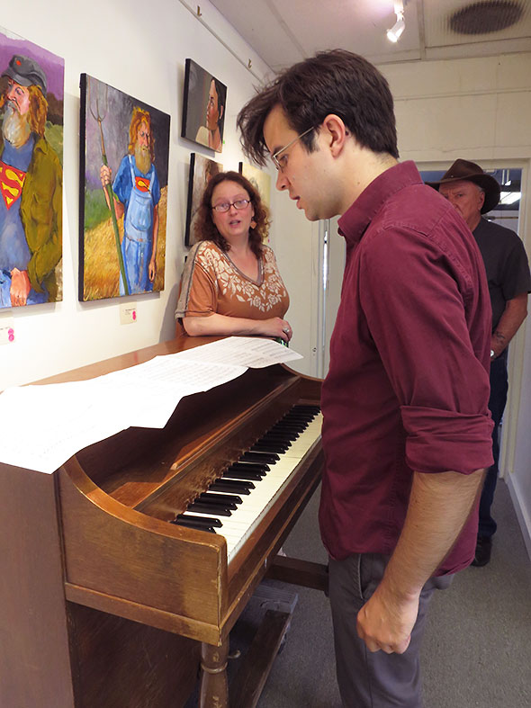 Sam Riech and Jennifer Gilchrest prepare to rehearse for an Arts Alive! performance