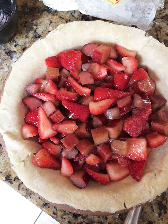 strawberry rhubarb filled pie
