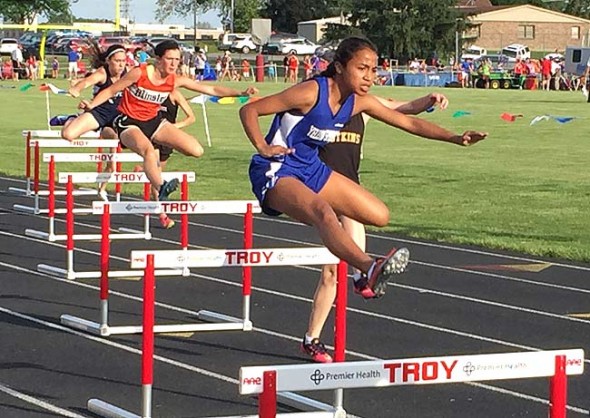 Sophomore track athlete Julie Roberts ran the 300-meter hurdles to a seventh-place finish in the regional finals last weekend. She ran the race in in 48.75 seconds. (Submitted photo by Coach Peter Dierauer)