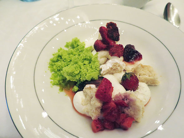 Strawberry Shortcake with Sweetpea and Mint Sorbet