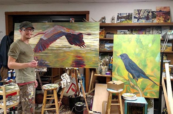 A reception for "Birding is Hard," an exhibit of bird paintings by Travis Hotaling, will take place this Saturday, Nov. 28, from 3 to 5 p.m. at the Yellow Springs Brewery.