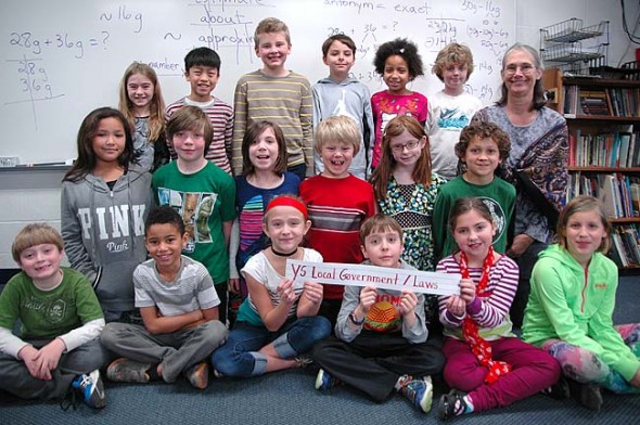 Members of Ms. Peg Morgan’s third-grade class at Mills Lawn School recently spent two months on a project-based learning, or PBL, project focused on local government and citizenship. Shown above are, front row from left, Morris Wyatt, Sam Gilley, Claire Lewis, Cole Oberg, Katie Quigley, and Sophie Tatman. In the middle, Lacey Longshaw, Tegan Hays, Ayla Arnold, Brady Clark, Tiger Collins and Miles Gilchrist. And in the back row, Liliana Herzog, Kenji Housh, Quinn Creighton, Kanon Flatt, Elyse Lytle, Avry Bell-Arment and Ms. Morgan. (Photo by Diane Chiddister)