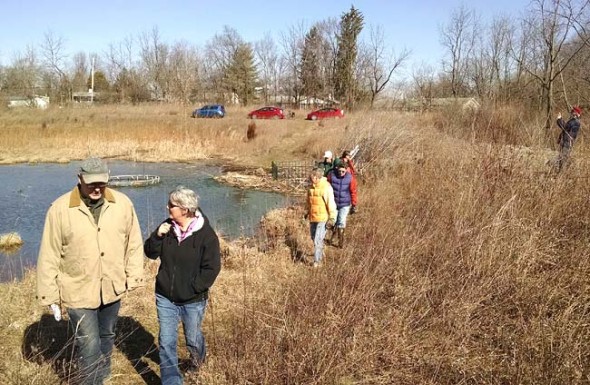 Tecumseh Land Trust and YS Environmental Commission volunteers walked the Glass Farm wetland area on Sunday, Feb. 28, to make plans to enhance habitat there. The project is funded by the Clean Ohio Open Space Fund, and advisors from Beavercreek Wetlands and Five Rivers Metroparks joined in the walk. (Submitted photo)