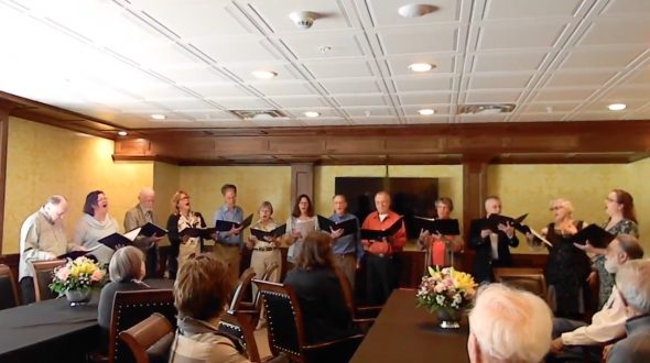 Local choral ensemble Vocal Vortex celebrated Ron Siemer's 82nd birthday with a brief concert on Sunday in the Mills Park Hotel's conference room.
