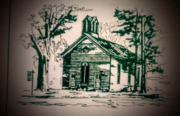 Drawing of the former Wiltonville Methodist Church, from the Wilton Heritage Society Museum pamphlet.