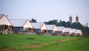 Architectural rendering of Antioch College's proposed large scale integrated poultry production facility, sited at the former solar fields.The naming rights are still under negotiation.