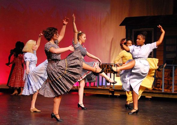 Dancers in this spring’s YSHS musical “Oklahoma” performed a sprightly “Many a New Day,” a piece about girls’ empowerment, according to the show’s choreographer, Jaimie Wilke. From left: dancers Christina Burks, Grace Wilke, Taysha Burch, Kayla Brown and Reese Elam. (Submitted photo by Kira Plumer)