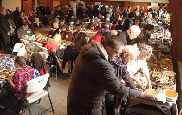 Foodstuffs — and people — were plentiful at the 2017 Community Thanksgiving Dinner. (Photo by Matt Minde)
